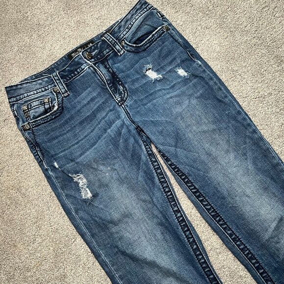 Miss Me Jeans Womens Heaven Mid Rise Boot Size 28 Blue Denim Y2K Distressed - Picture 9 of 9